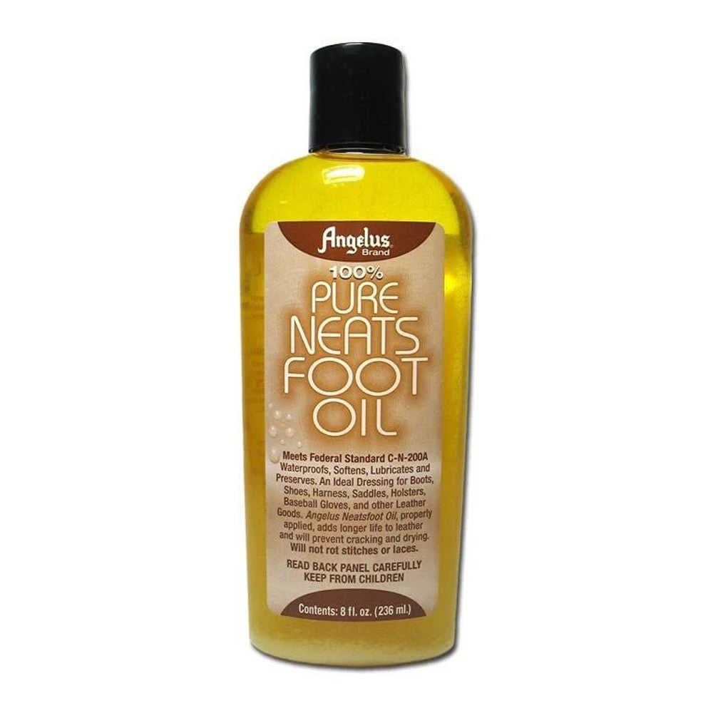 Angelus 100% Pure Neatsfoot Oil to restore, waterproof, and protect leather boots, saddles, and gear.