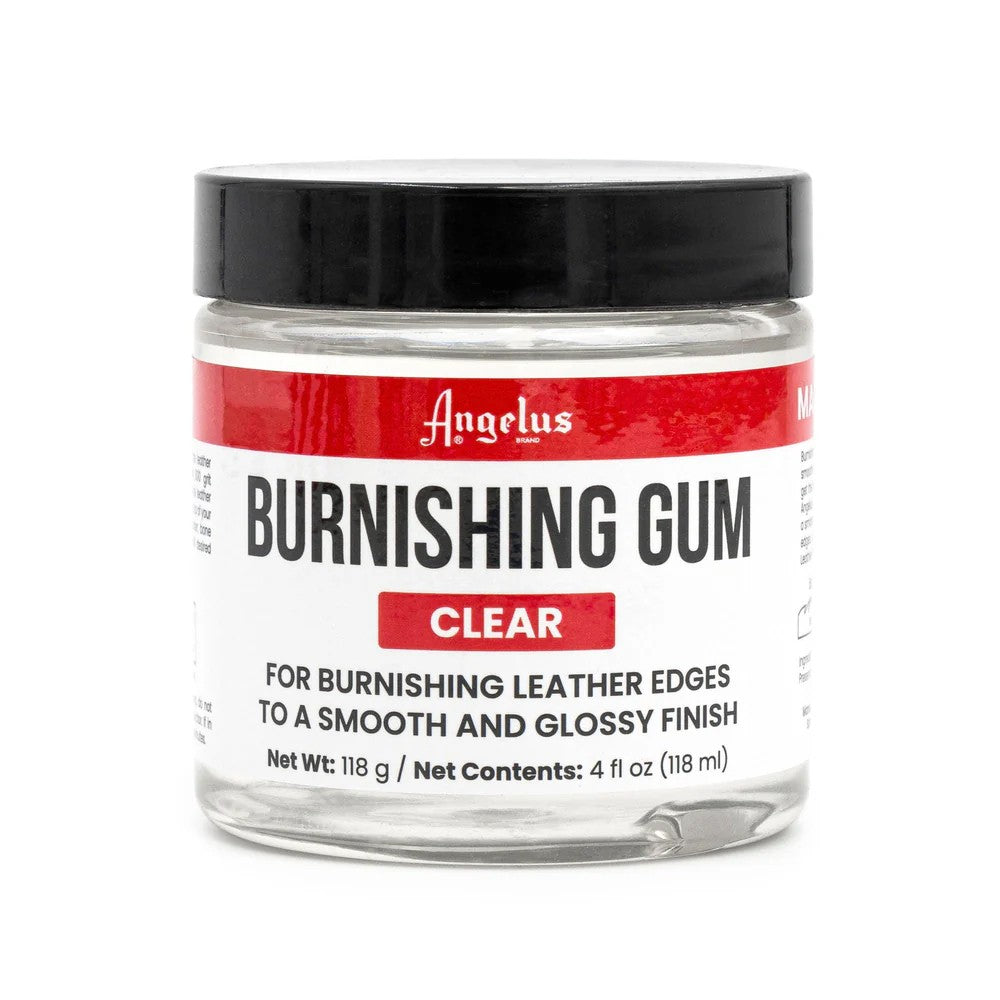 Angelus Burnishing Gum for a high-gloss, professional finish on leather edges and soles.