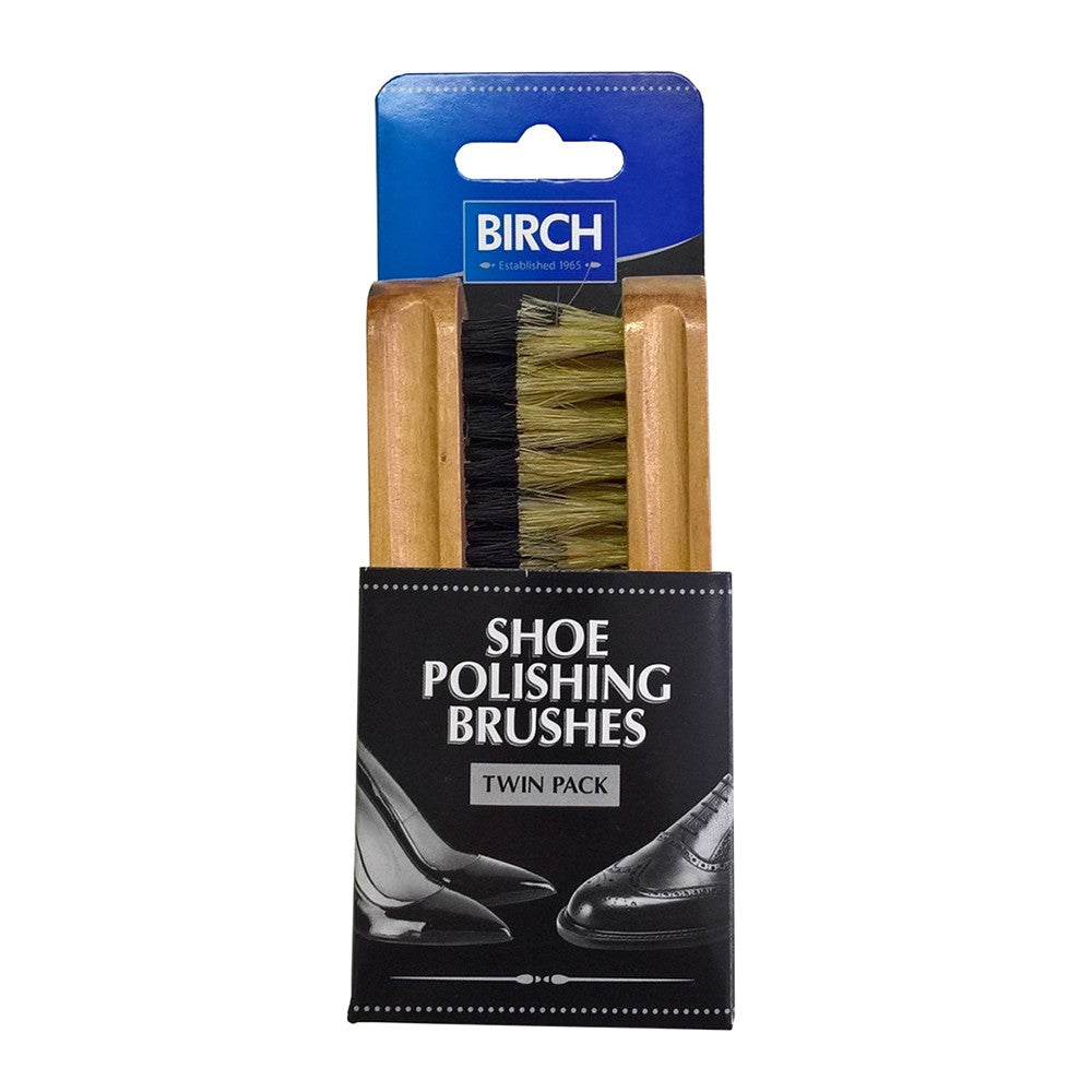 BIRCH Twin Pack Medium Shoe Brushes for applying polish and buffing.