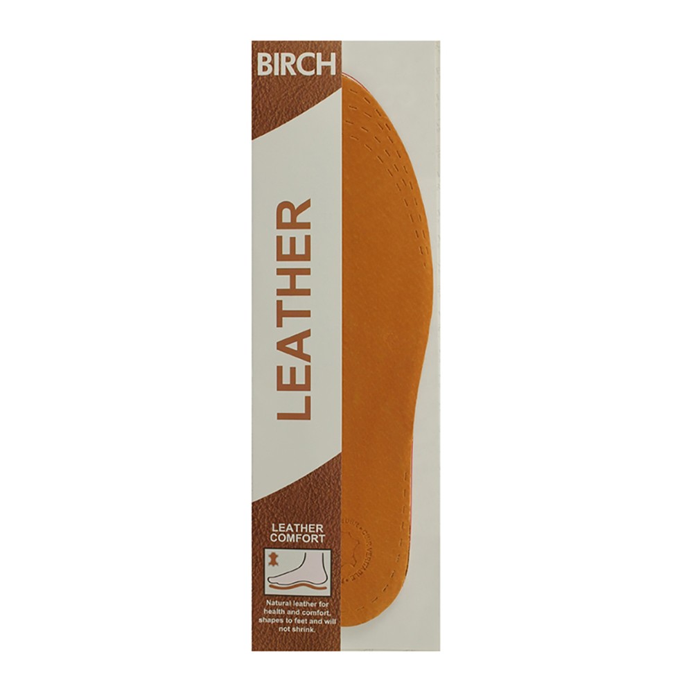 BIRCH Leather Insoles one-size for ladies, can be trimmed for a custom fit in any shoe.