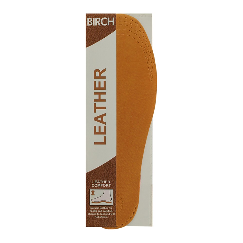 BIRCH Leather Insoles one-size for men, can be trimmed for a custom fit in any shoe.