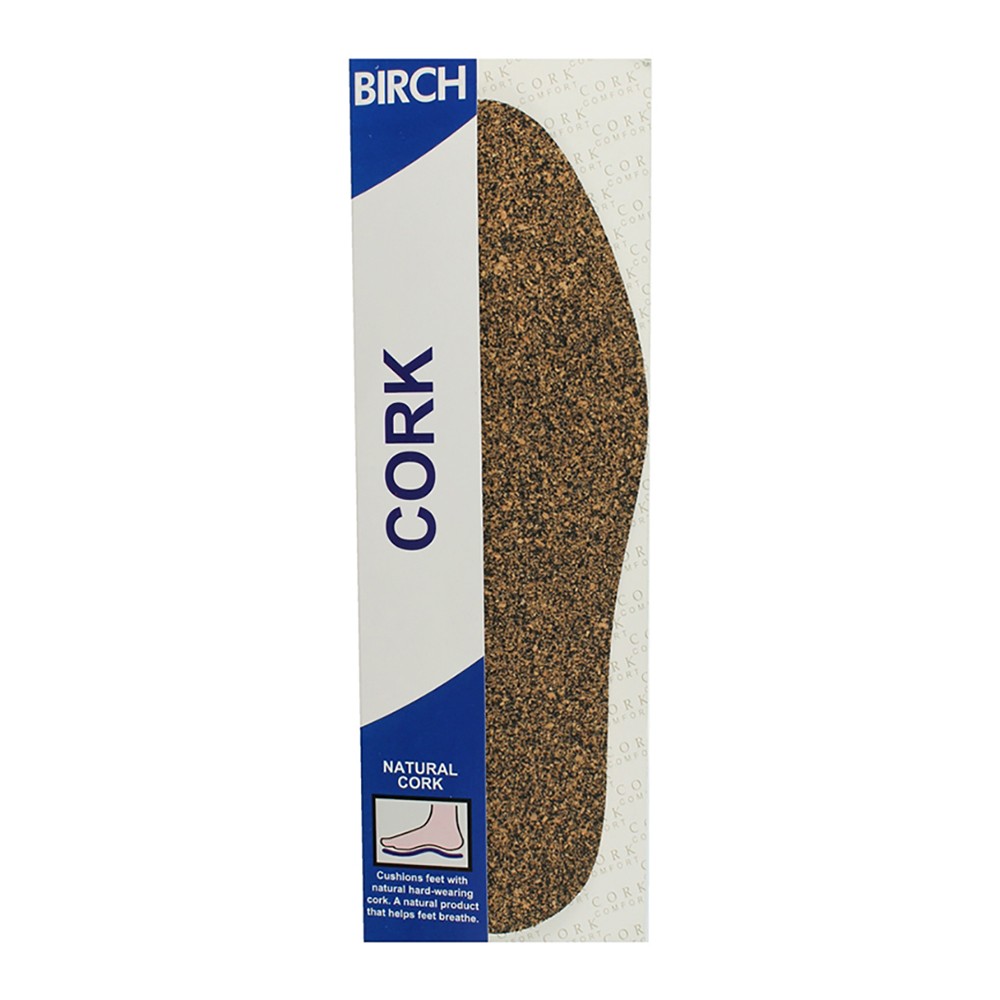 BIRCH Cork Insoles one-size for customizable, comfortable arch support and cushioning.