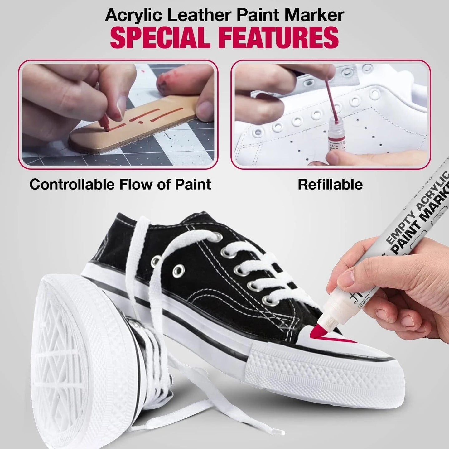 The precision of marker application for details: Angelus empty 3mm marker set for controlled sneaker customisation and illustration
