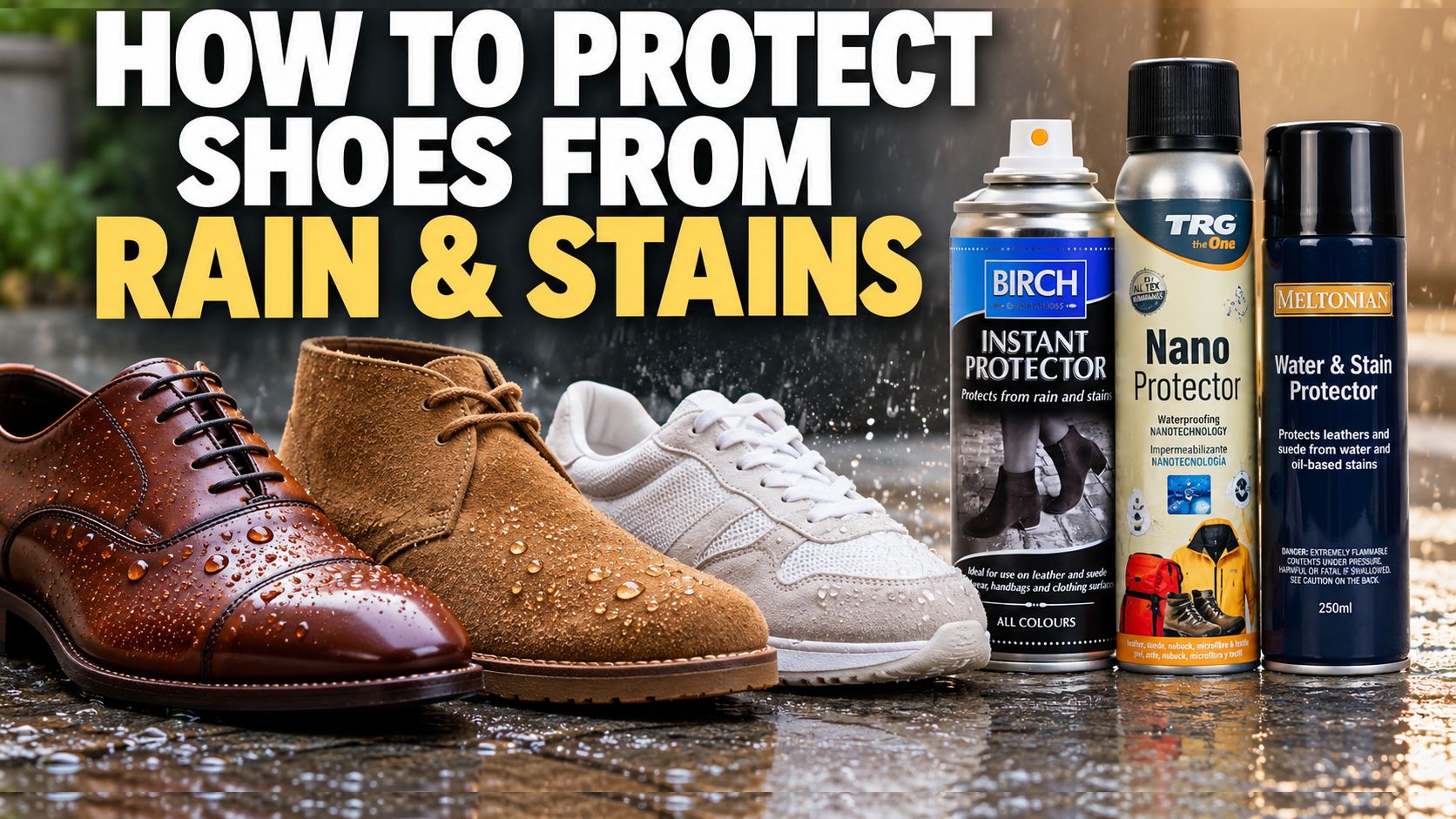 How to protect leather suede and trainer shoes from rain and stains using shoe protector spray