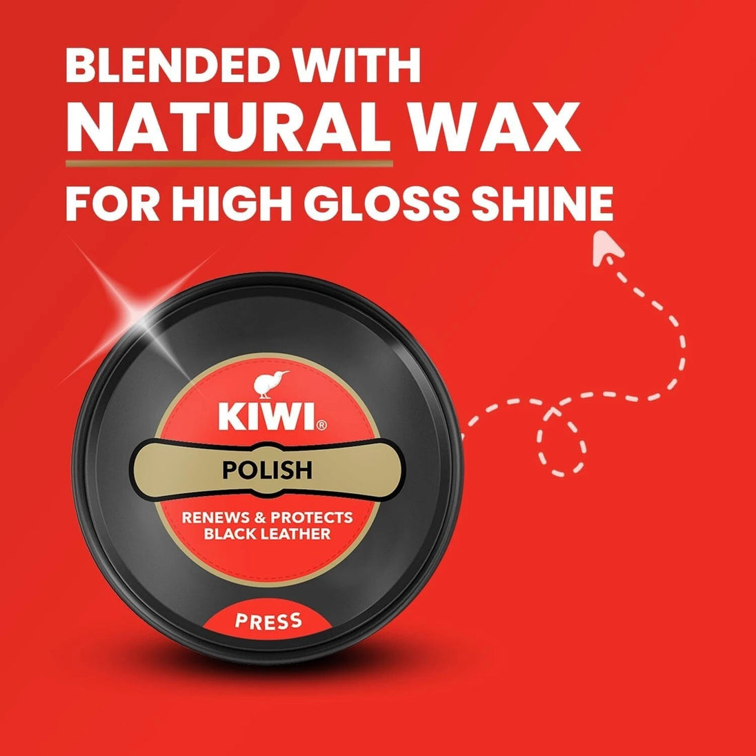 Kiwi 50ml compact polish tin provides good shine and protection while conditioning leather effectively
