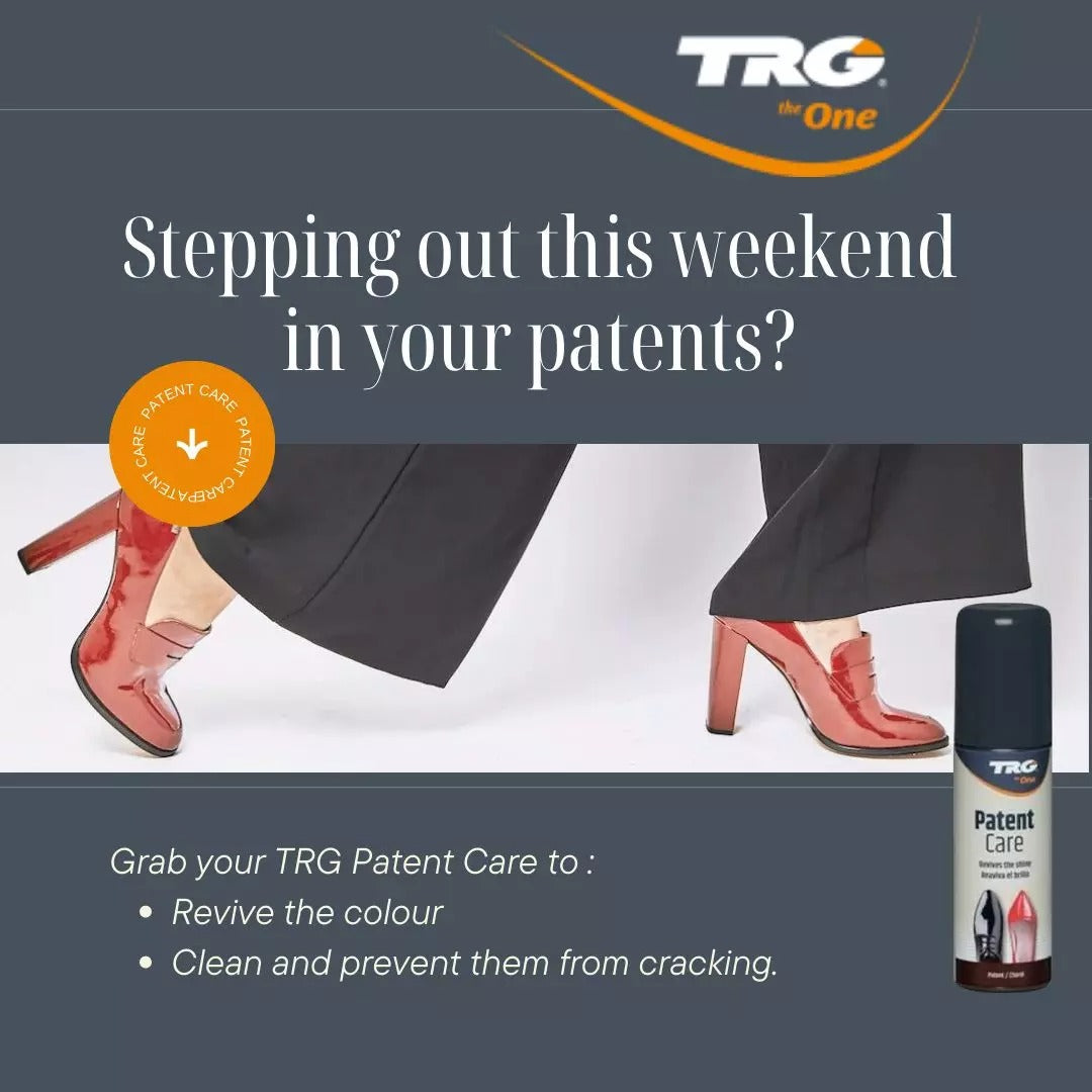 Applying TRG Patent Care to protect patent leather from environmental damage and maintain appearance