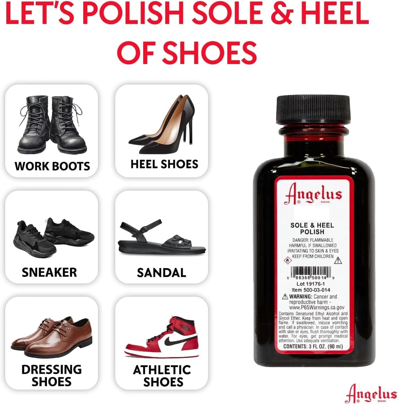 Professional black edge polish by Angelus effectively covers imperfections on black soles and heels