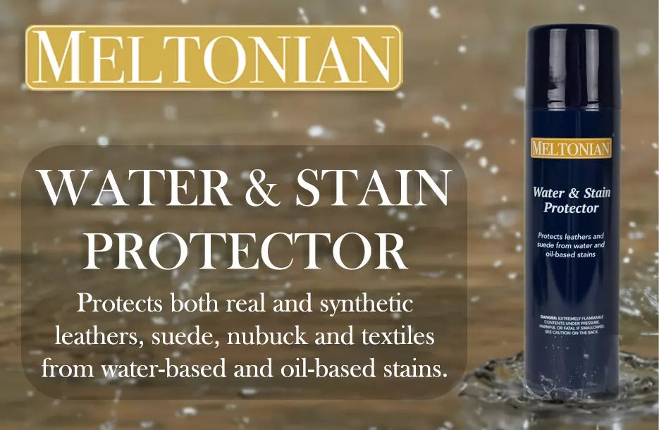 Protect your leather shoes and accessories from rain and spills with professional 250ml aerosol water and stain repellent spray by Meltonian