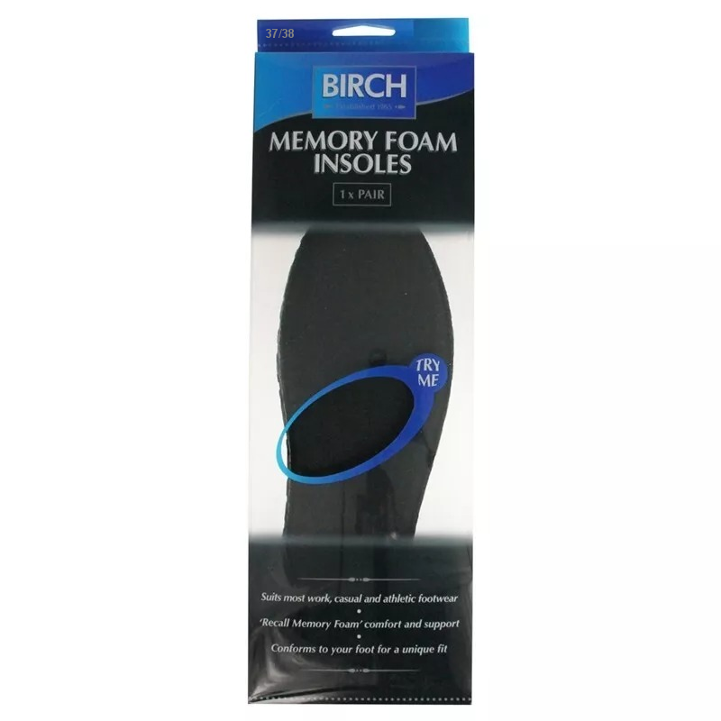 BIRCH Memory Foam Insoles sizes 37/38 offer moulding technology for personalised support and pressure relief
