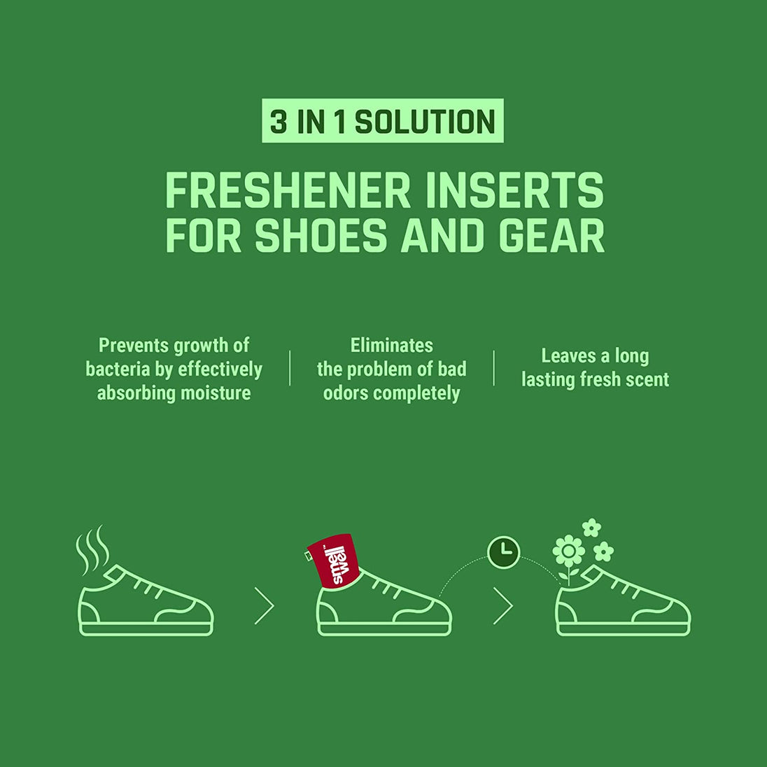 innovative inserts provide effective odour elimination for leather shoes and casual sneakers