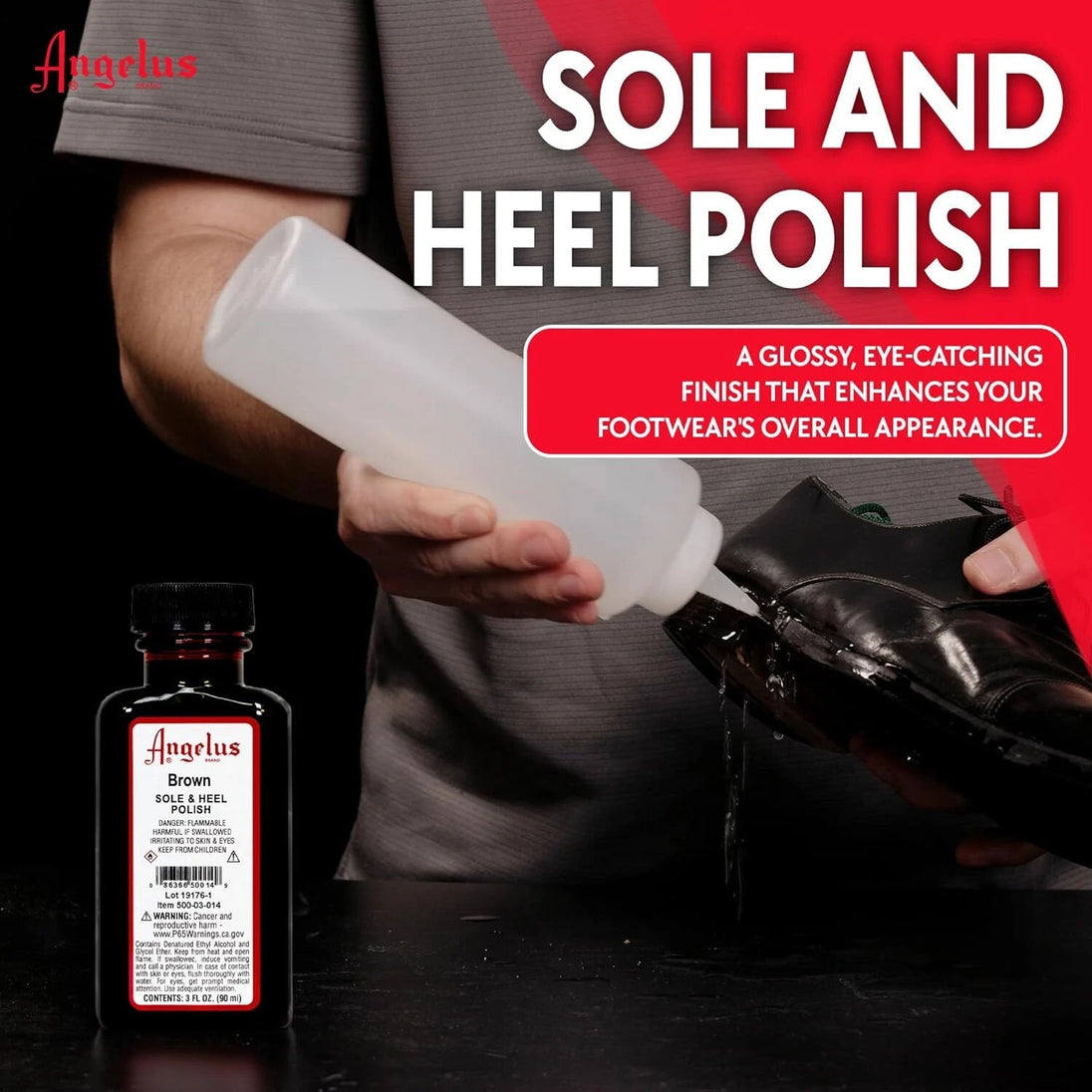 Applying Angelus Brown Sole Polish to maintain natural-looking brown edges on dress shoes and boots