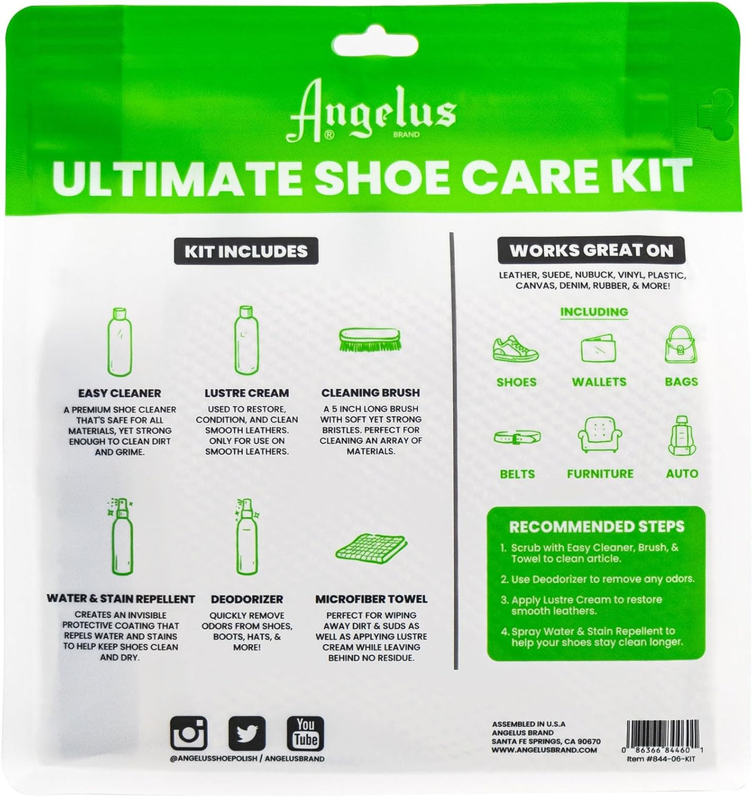 The Angelus ultimate maintenance kit eliminates the need for multiple purchases providing a full range of shoe care essentials