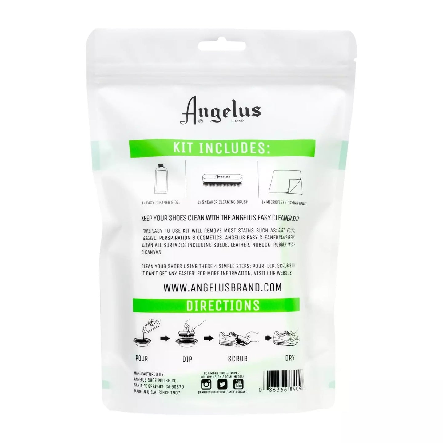 The Angelus 236ml cleaning kit is a complete system that tackles ground-in dirt on sneakers bags and various leather goods