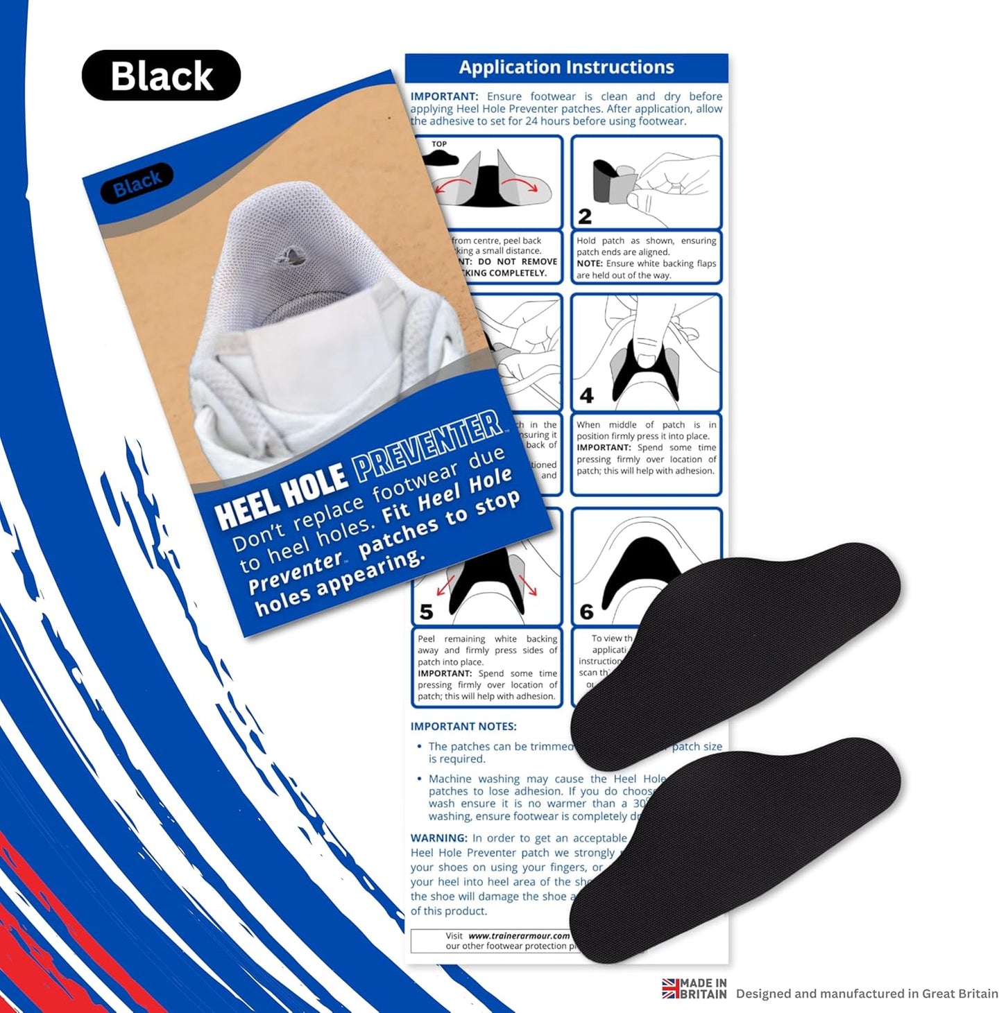 Simple application of heel hole preventer patches provides long-lasting shoe lining protection