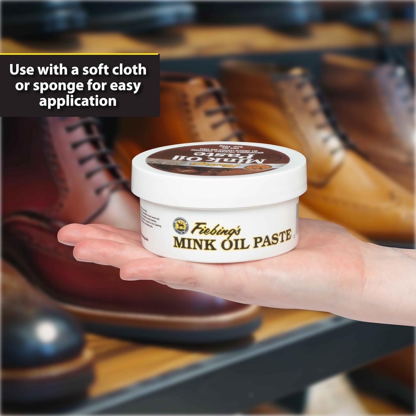 Applying Fiebing's Mink Oil Paste to leather for durable weather protection