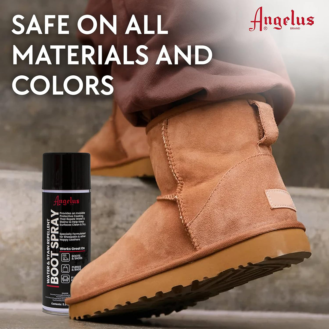 Use Angelus aerosol protectant to maintain your valuable sheepskin and suede items providing reliable defence against daily wear and moisture