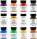 Swatches of Angelus metallic and pearlescent paints showcasing their shimmering dimensional effects on a black background