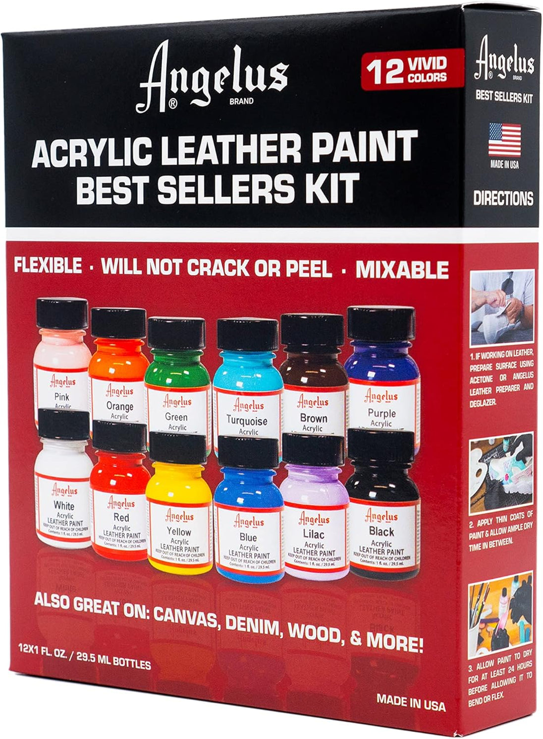 Angelus Best Sellers Paint Kit with twelve popular colours for custom sneaker design and leather art projects