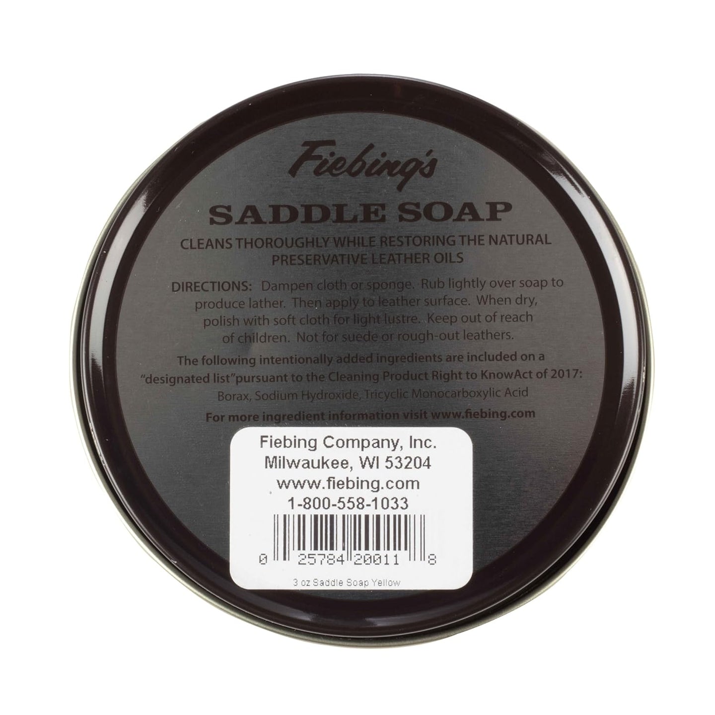 Fiebing's Saddle Soap 3oz tin cleans and conditions leather boots and accessories
