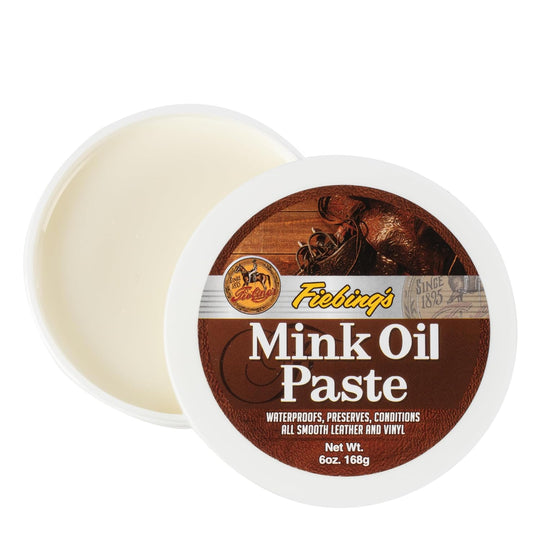 Thick mink oil paste by Fiebing's provides concentrated protection for demanding conditions