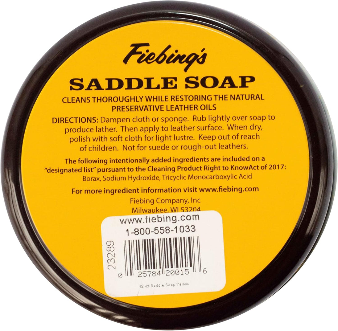 Generous 12oz Fiebing's Saddle Soap for cleaning multiple leather items and equipment