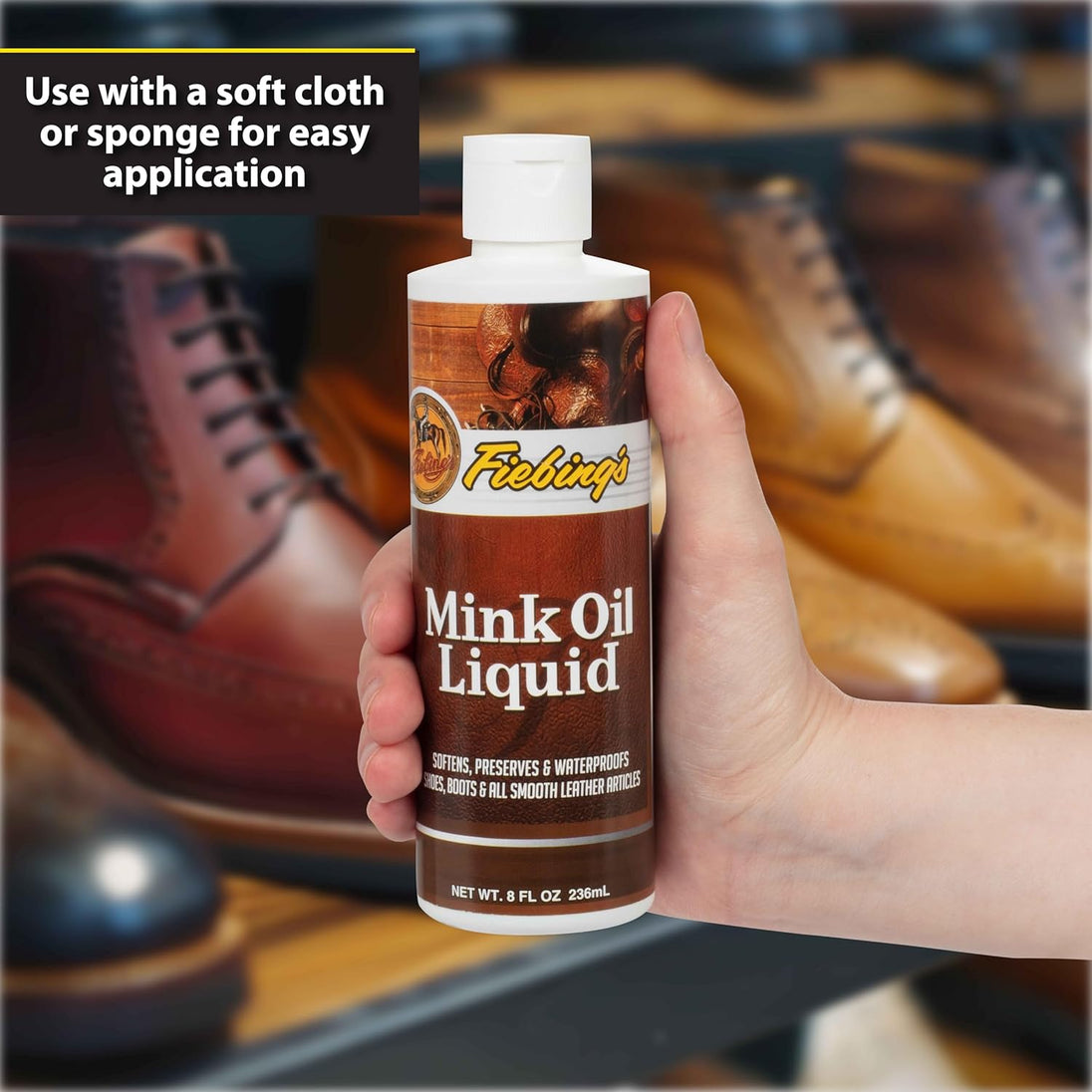 Fiebing's Liquid Mink Oil conditions leather while creating moisture barrier