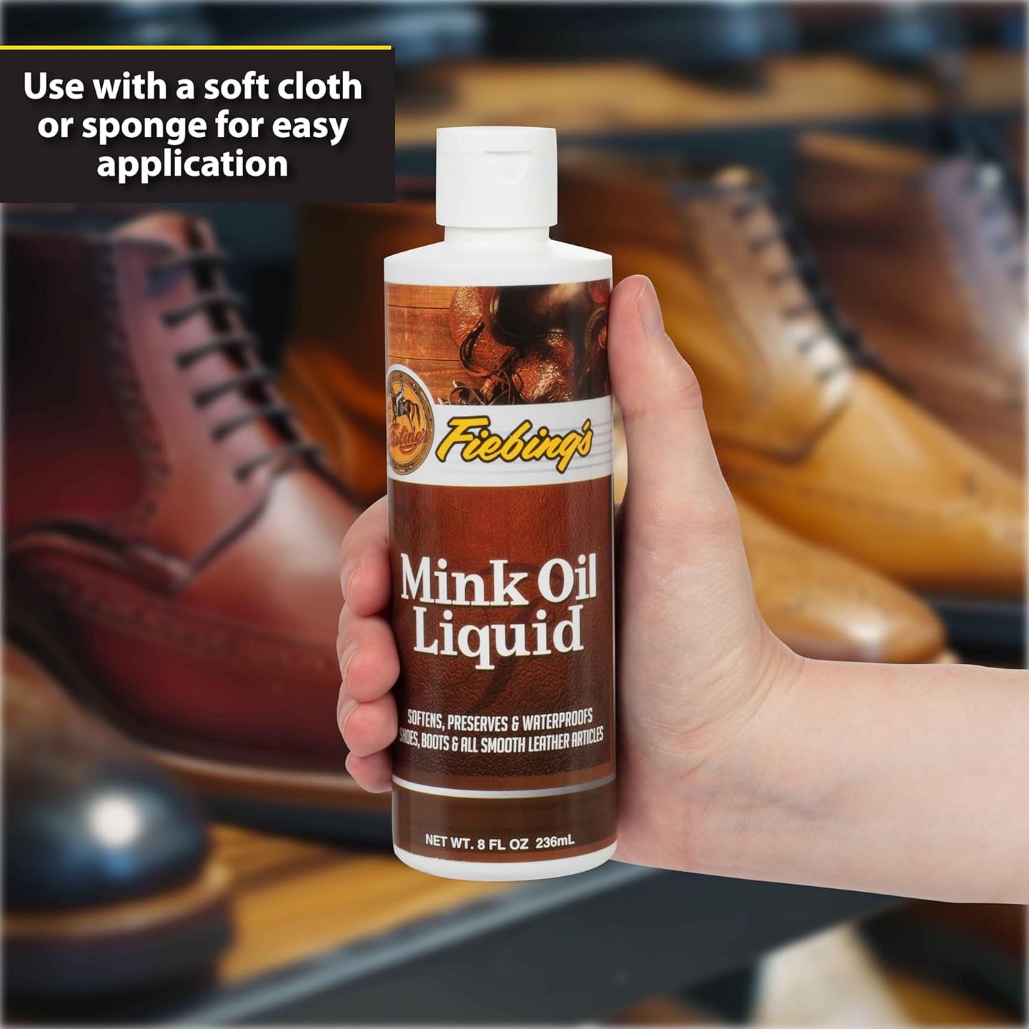Fiebing's Liquid Mink Oil conditions leather while creating moisture barrier