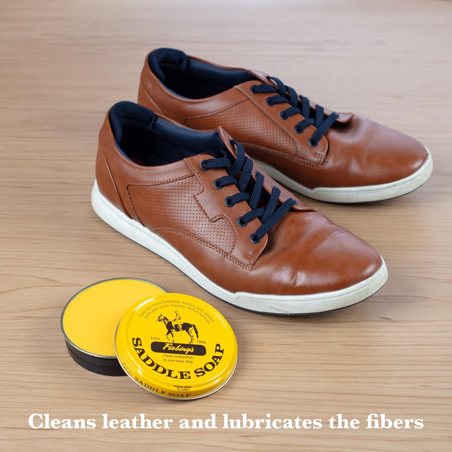 Portable leather maintenance with Fiebing's Saddle Soap in convenient 3oz size