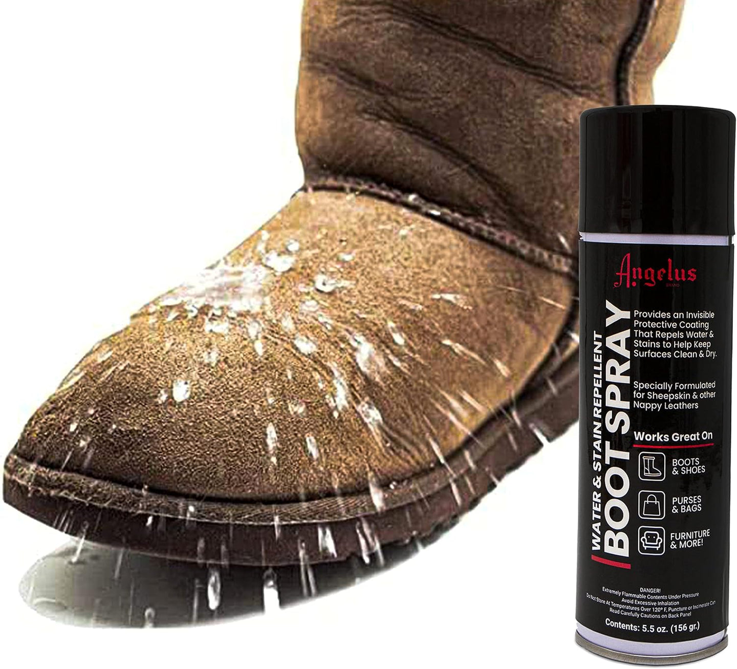 professional Angelus protectant is formulated specifically for delicate materials like sheepskin offering superior invisible protection