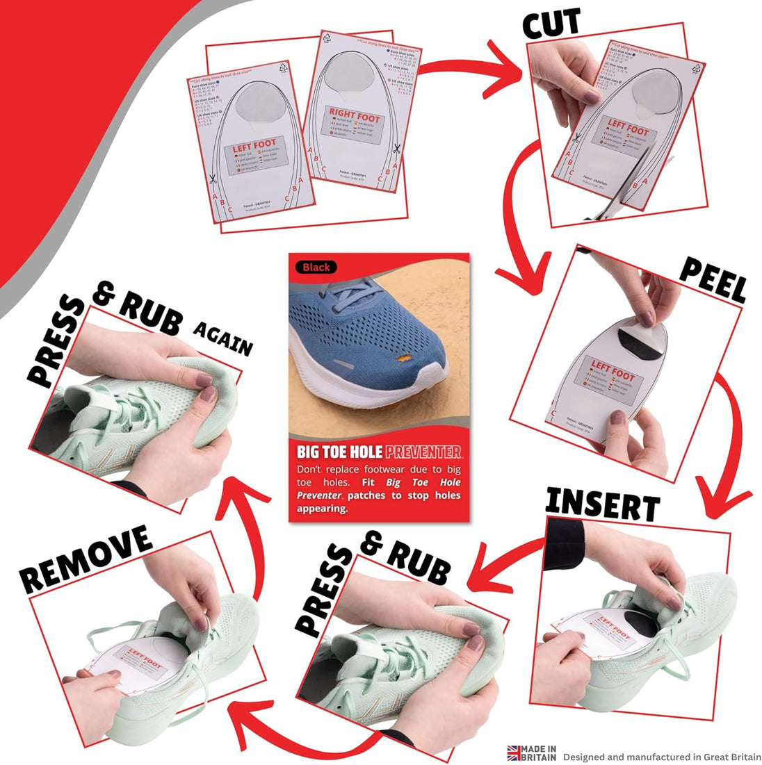 Trainer Armour white toe patches offer strong flexible protection without compromising shoe appearance