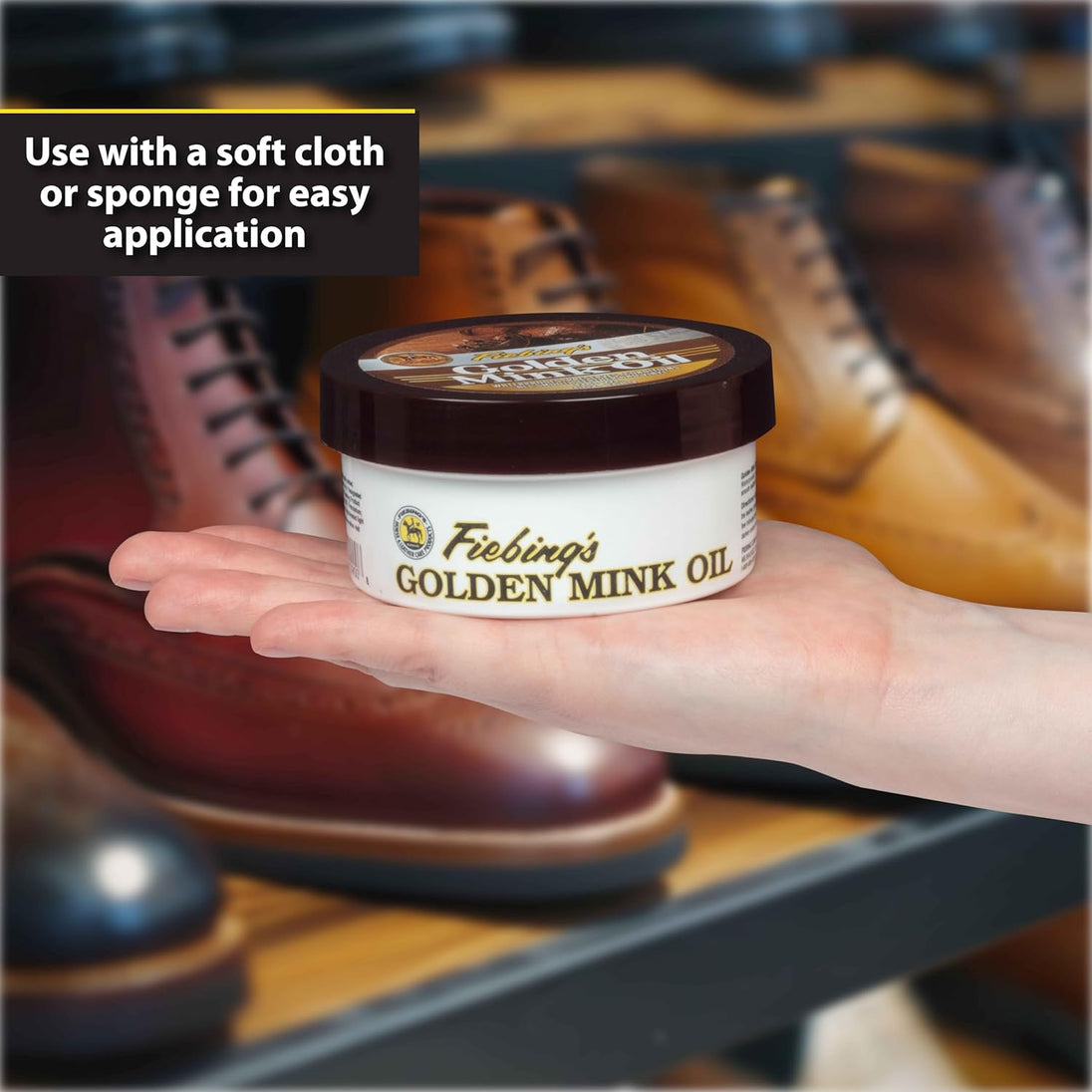 Rich golden tint from Fiebing's Mink Oil enhances leather characteristics