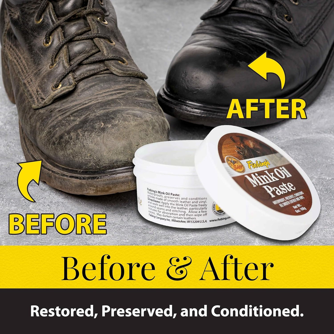 Deep conditioning with Fiebing's Mink Oil Paste prevents leather drying and cracking