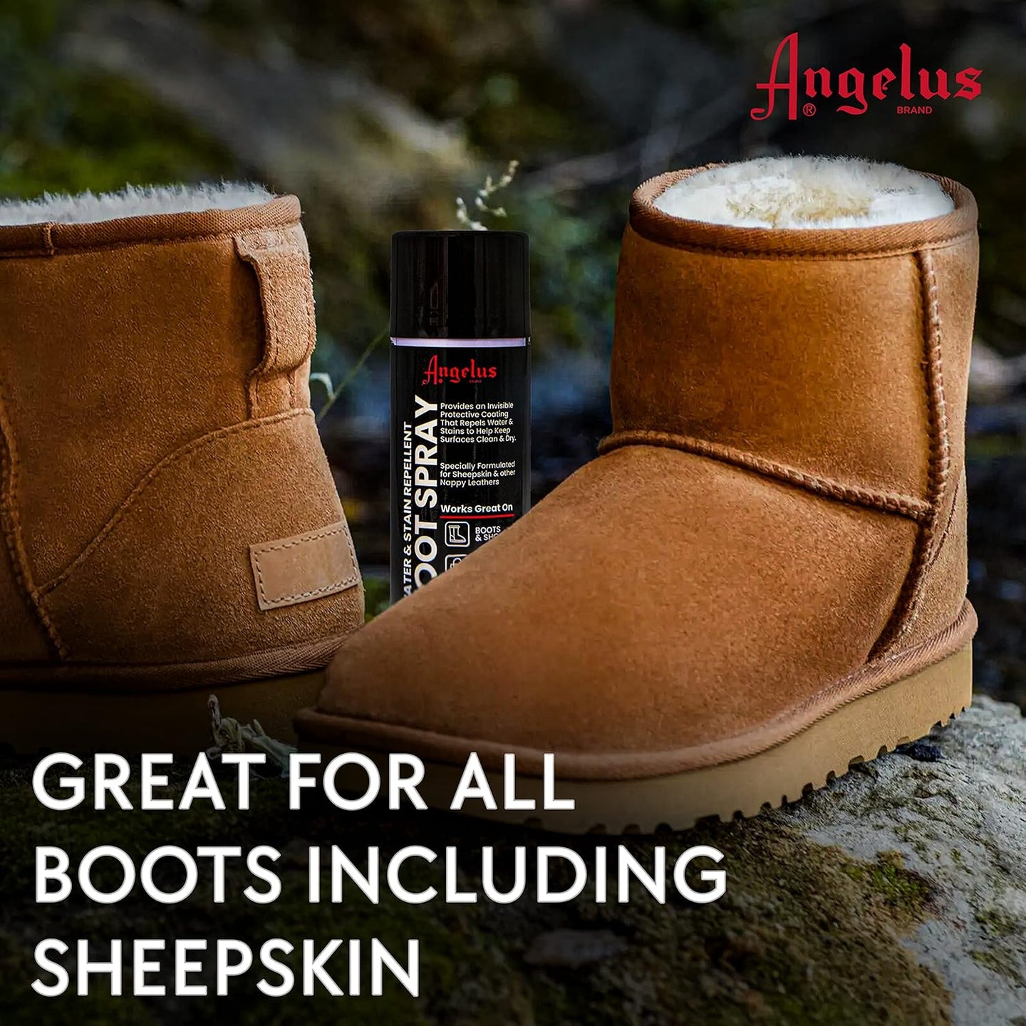 55oz sheepskin protectant from Angelus offers even coverage to safeguard delicate materials from environmental contaminants and damage