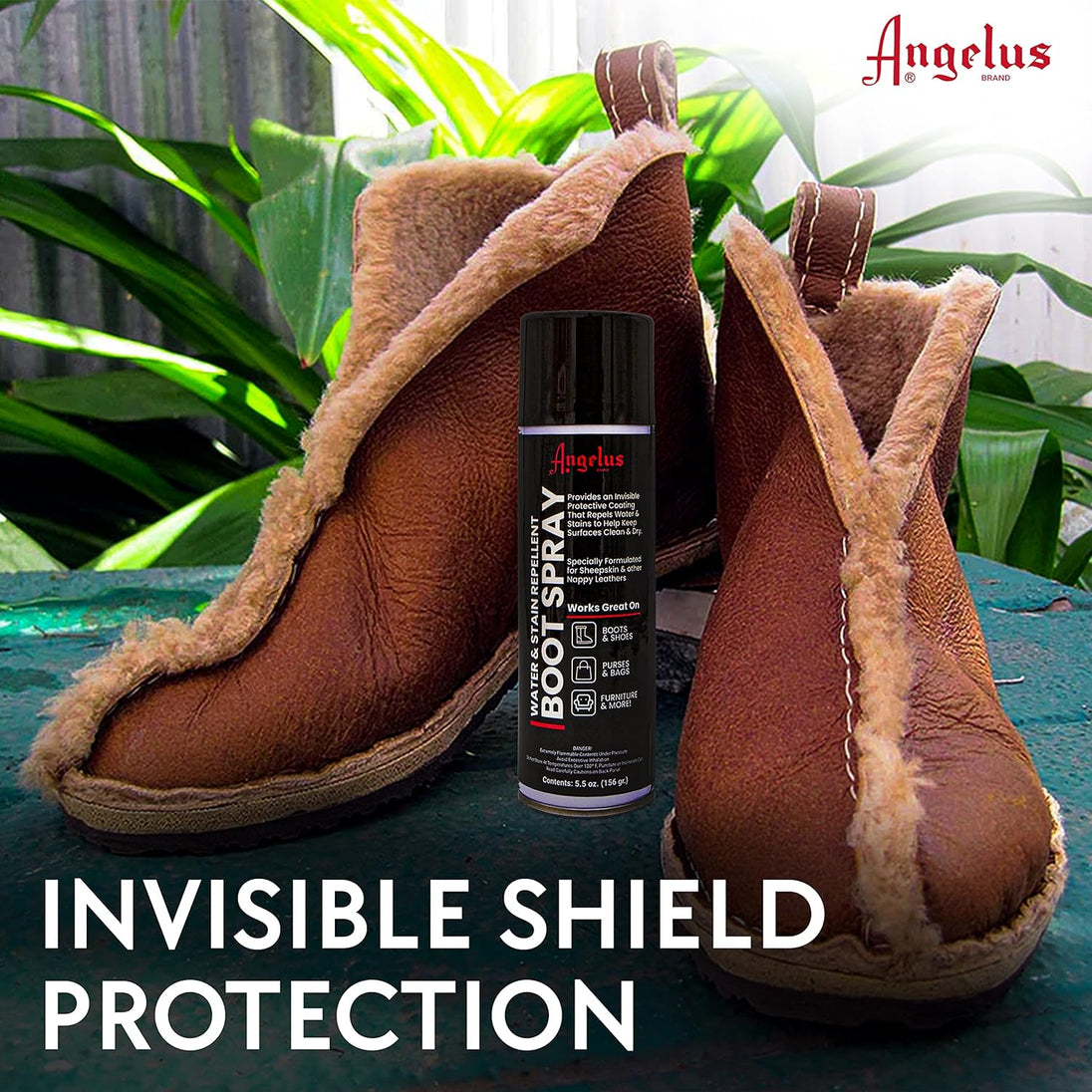 Angelus specialist protectant spray for sheepskin creating a comprehensive shield that repels oils water and stains on delicate surfaces