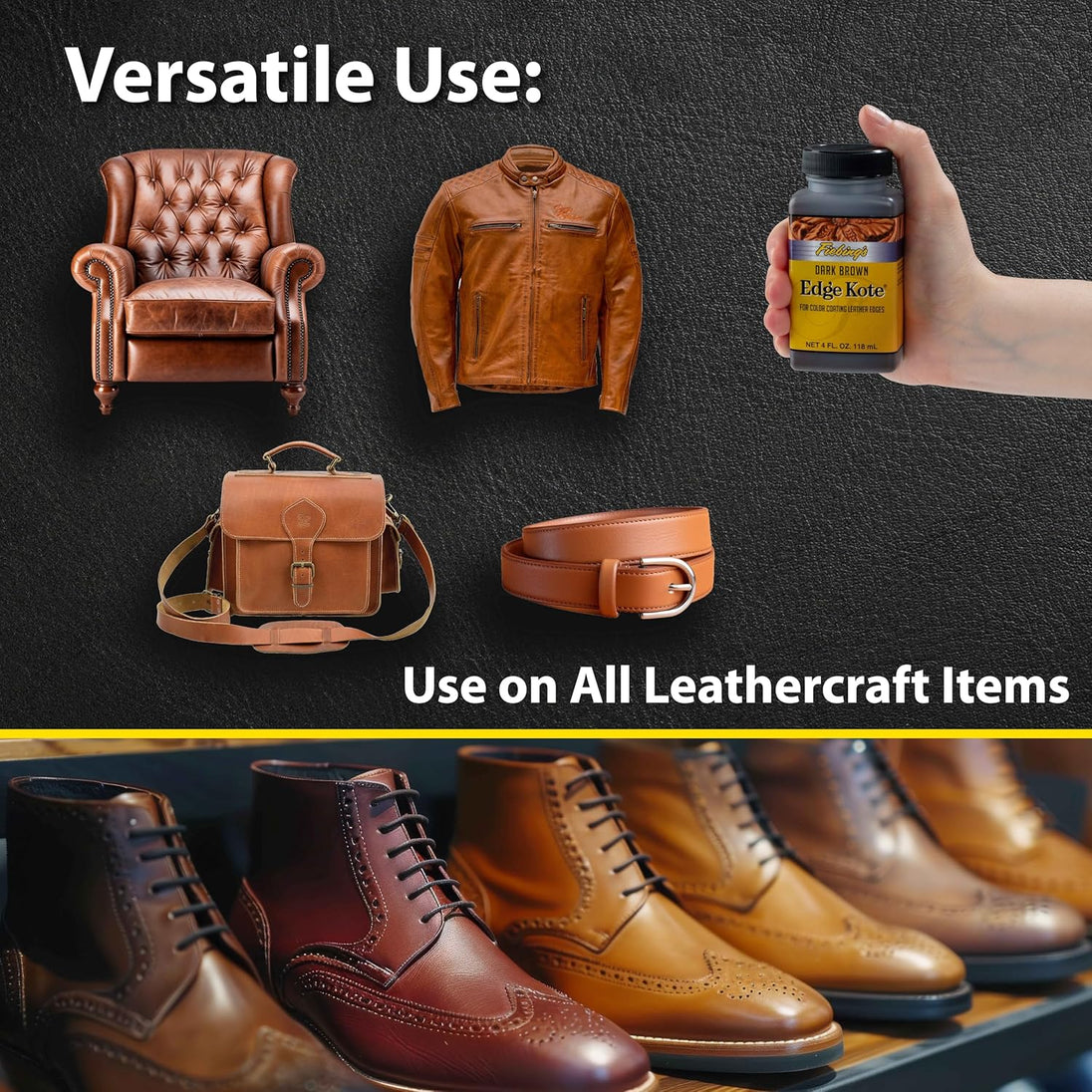 Edge Kote colour range for custom leather edge finishing by Fiebing's