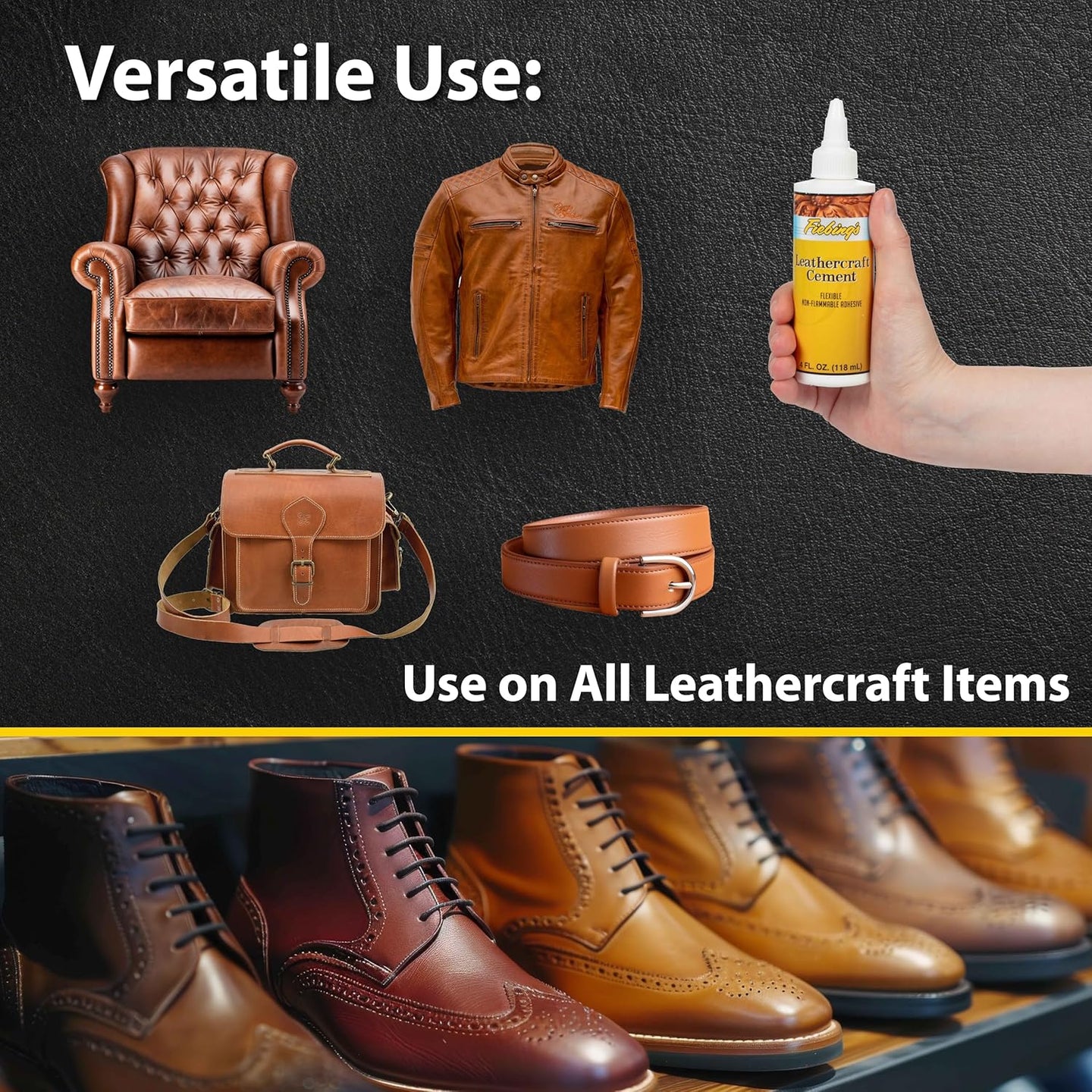 Flexible adhesion with Fiebing's Leathercraft Cement for moving leather parts