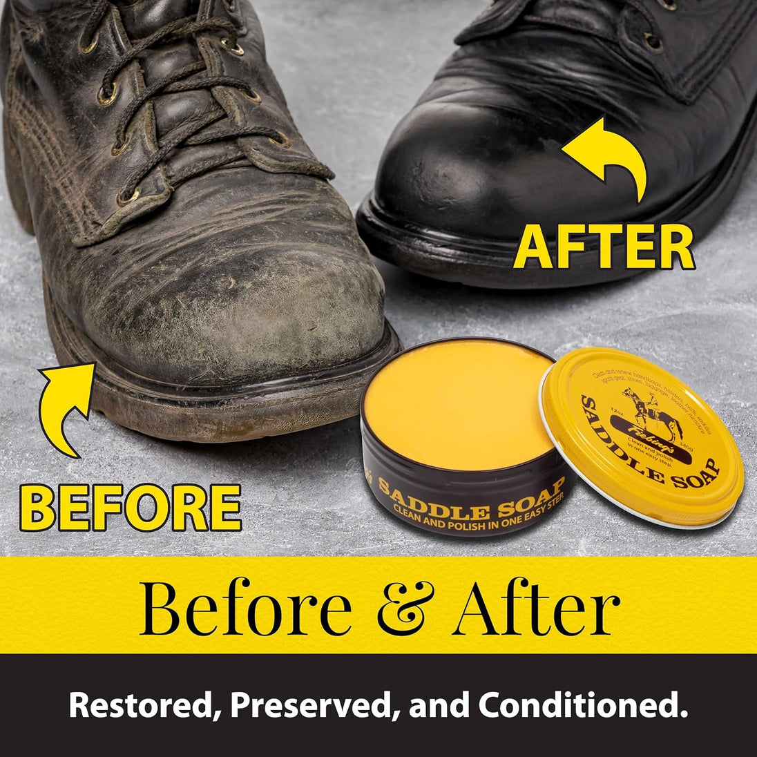 Time-tested Fiebing's Saddle Soap formula effectively cleans leather without damage
