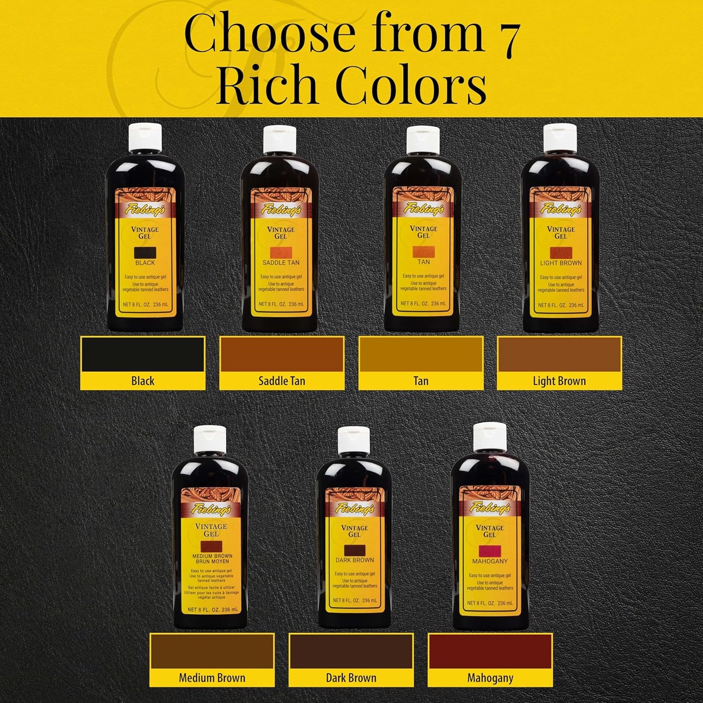 Colour swatch of Fiebing's Vintage Gel to darken crevices and give leather an authentic aged look