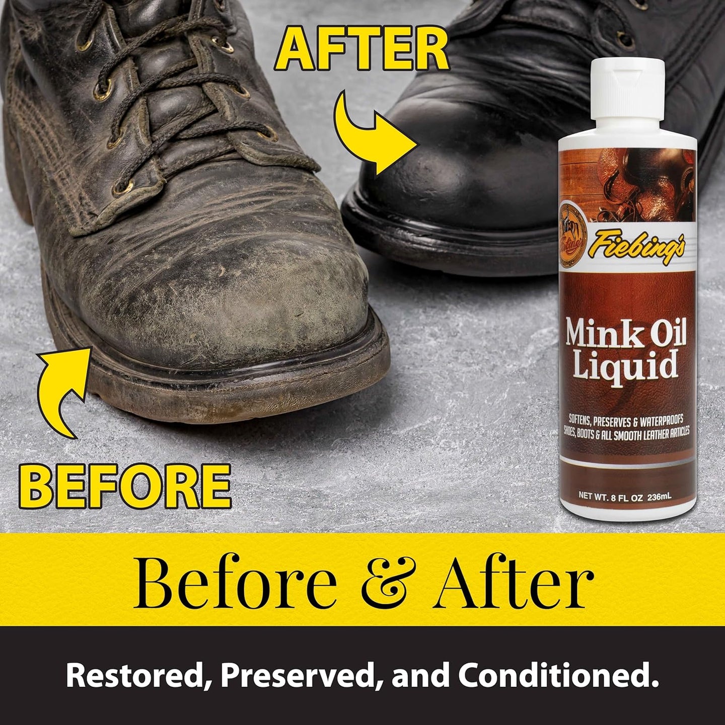 Weather protection for leather with Fiebing's easy-apply Liquid Mink Oil formula