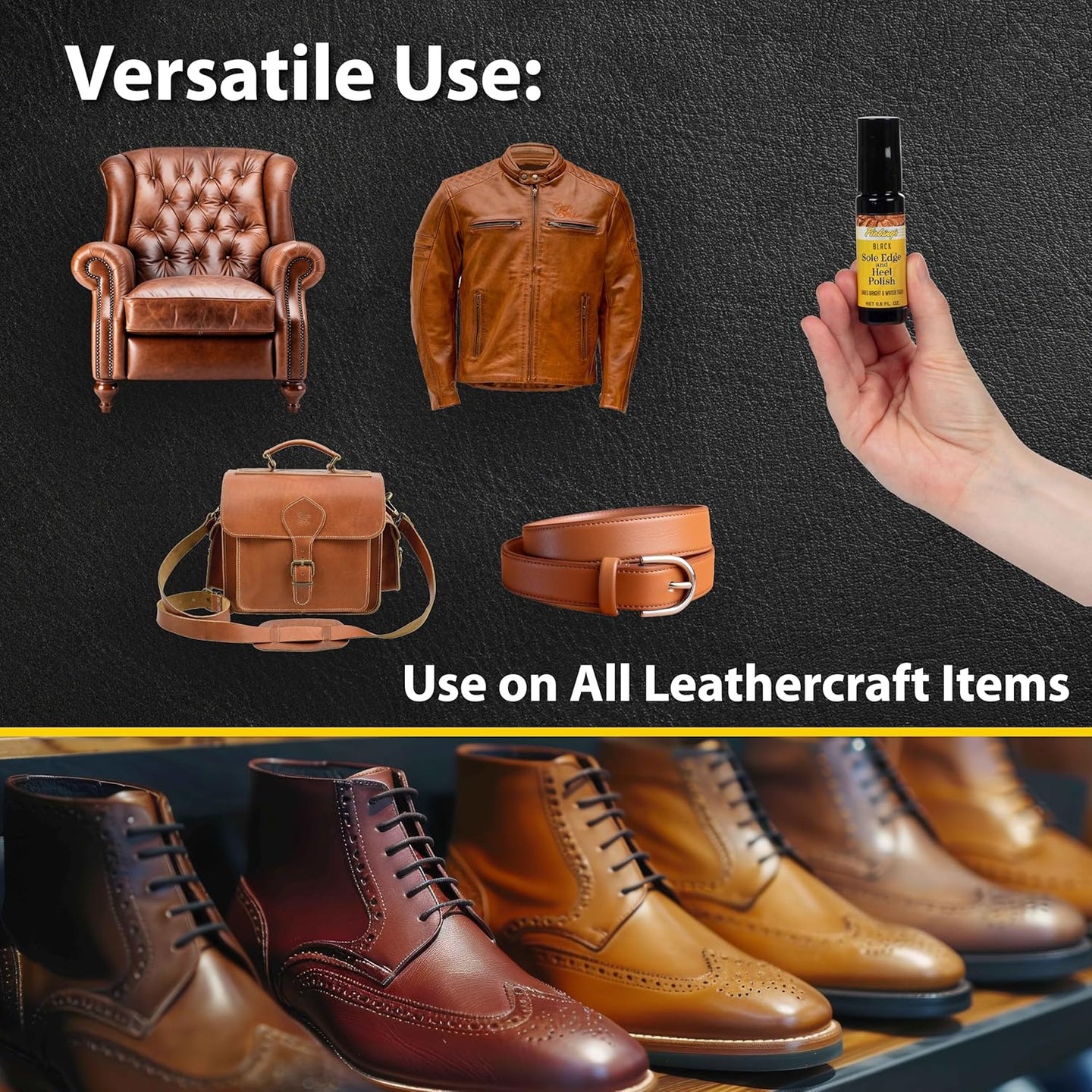 Easy application of Fiebing's Edge Polish for maintaining polished footwear