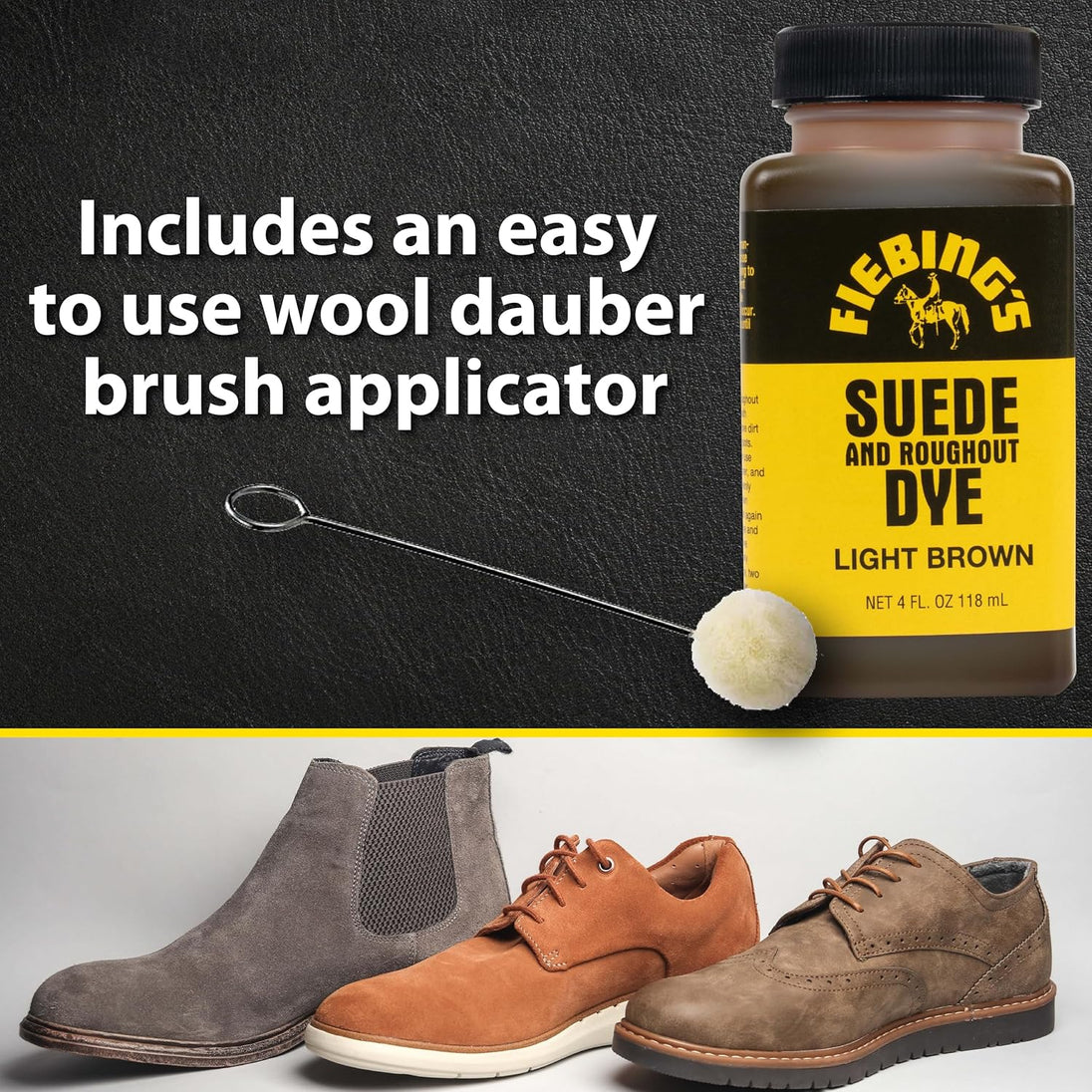 Professional results with Fiebing's Suede Dye maintaining the soft feel of the material