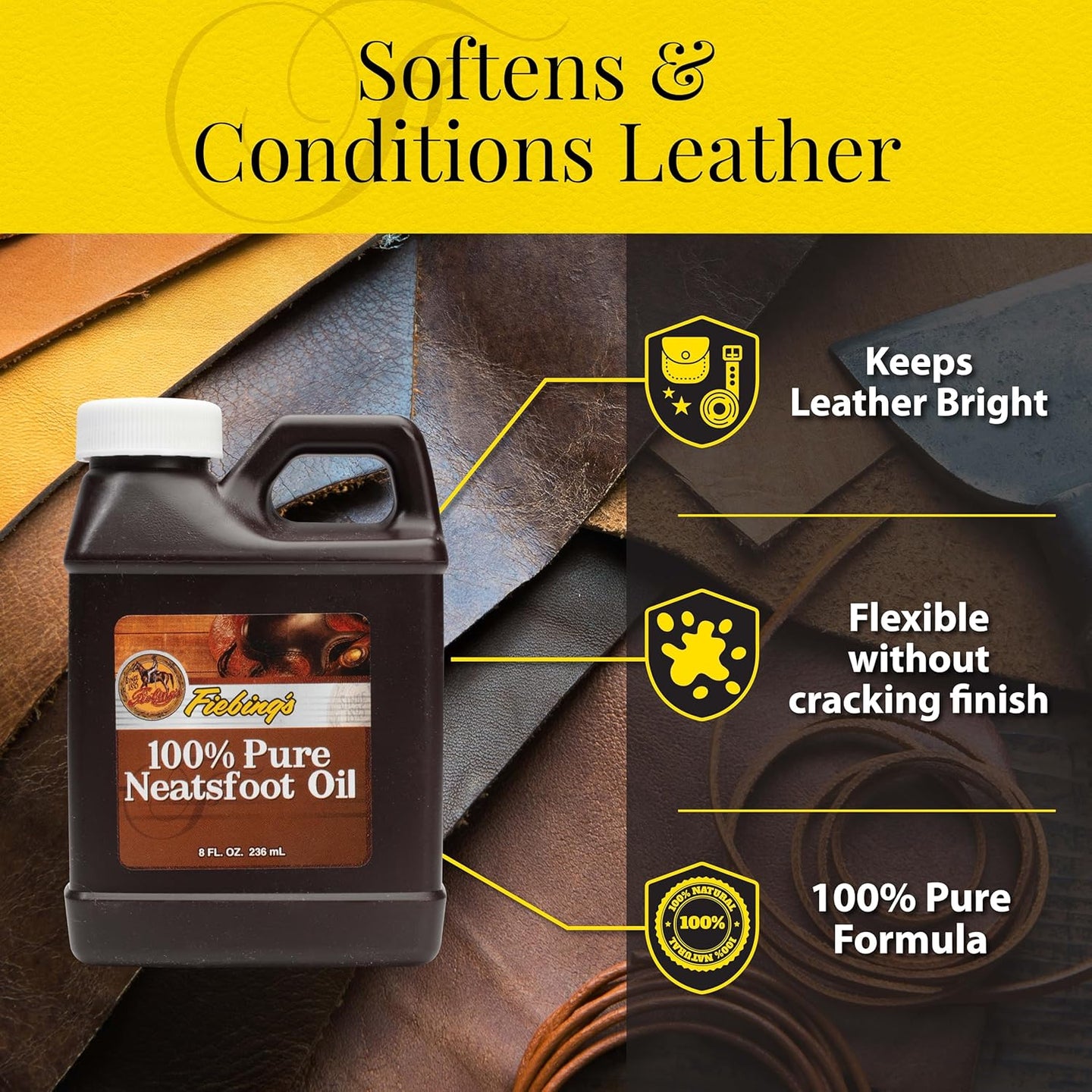 Traditional leather conditioner Fiebing's Pure Neatsfoot Oil prevents cracking