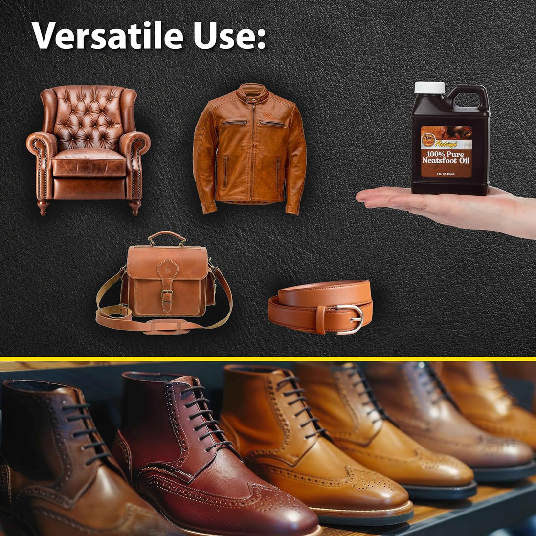 Restore suppleness to vintage leather with Fiebing's Pure Neatsfoot Oil