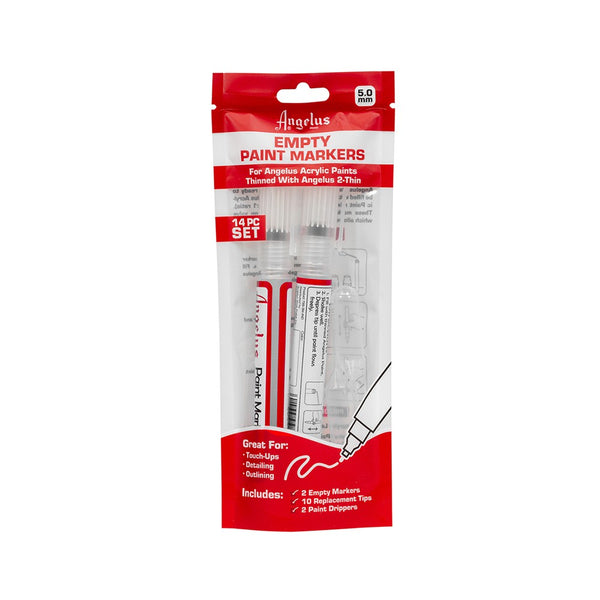 Angelus 14-Piece Empty Paint Marker Set with 5mm tips for creating your own broad-coverage custom colour pens for sneaker art
