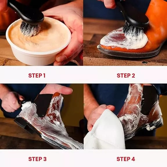 Detailed view of Angelus Saddle Soap lubricating leather fibres to maintain flexibility and durability