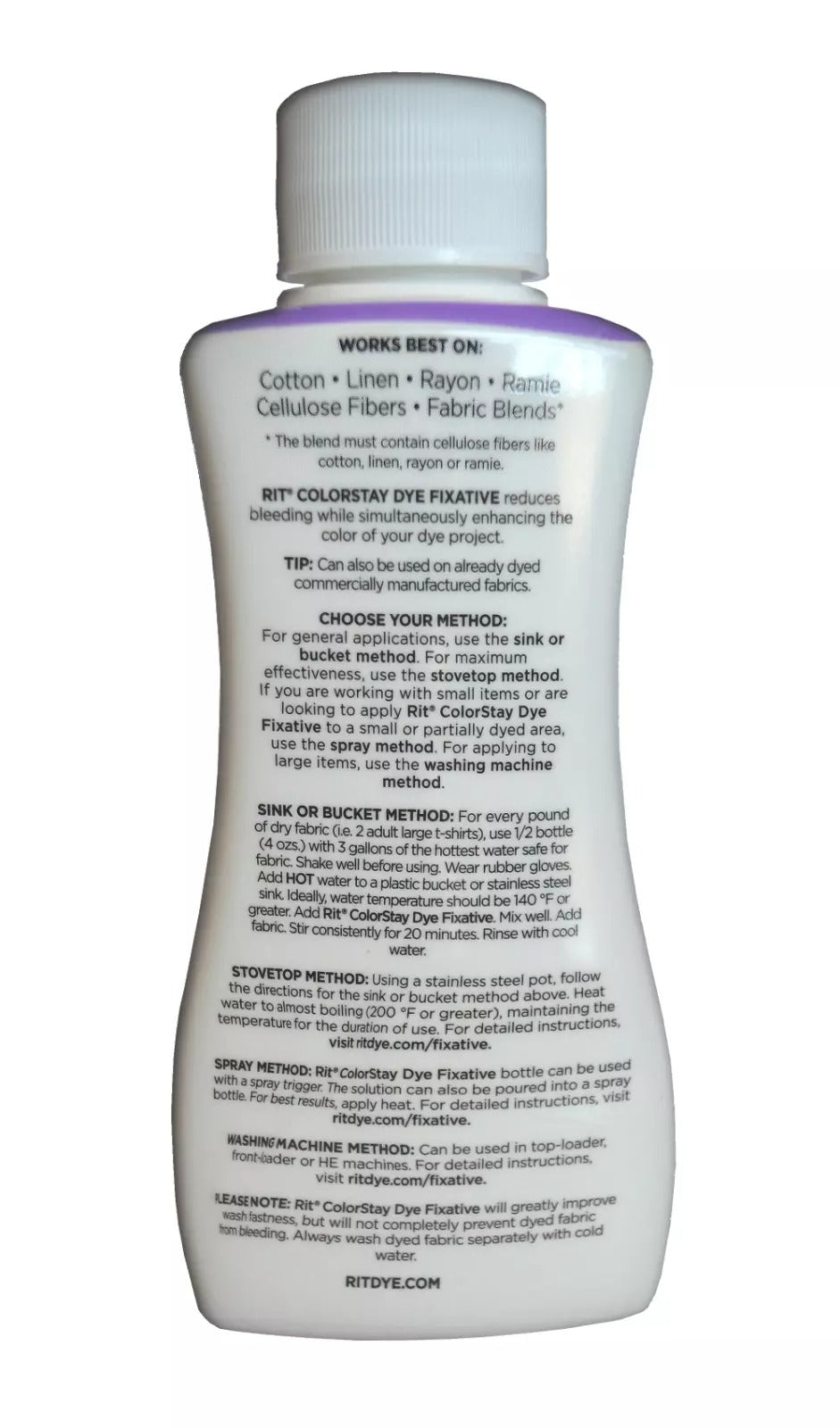 Rit Colour Stay Dye Fixative prevents bleeding and fading of dyed fabrics