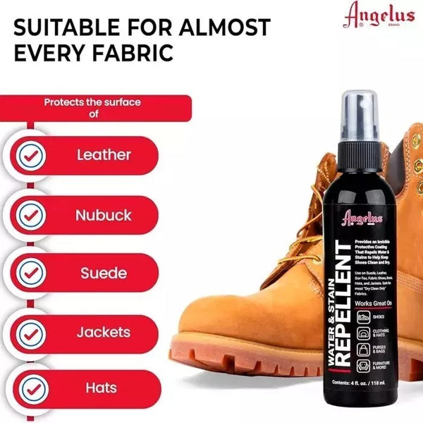 118ml Angelus repellent provides versatile invisible protection for your valuable items against water damage and staining