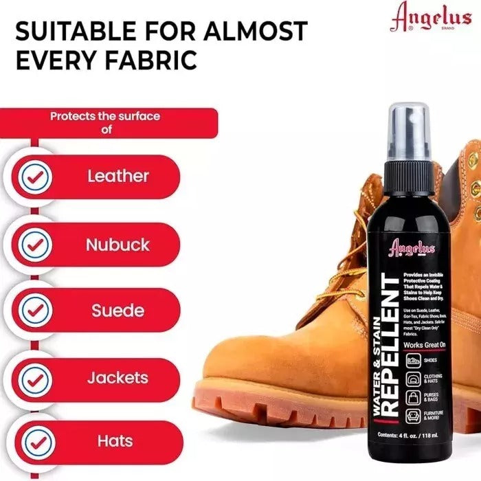 118ml Angelus repellent provides versatile invisible protection for your valuable items against water damage and staining