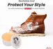 Close-up of Angelus Saddle Soap application on leather boots using cloth for deep cleaning and conditioning