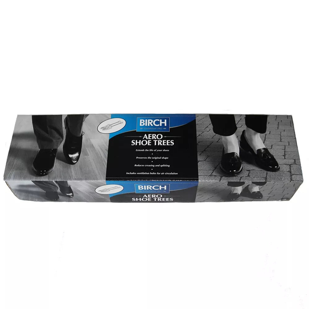 BIRCH Aero Shoe Trees with spring mechanism help eliminate creases and maintain structural integrity in mens shoes